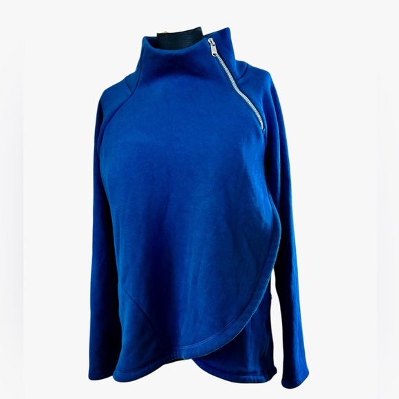 Athleta Pullover Dark Blue Cozy Karma Asymmetrical Zip Fleece Sweatshirt Size M - Picture 2 of 13